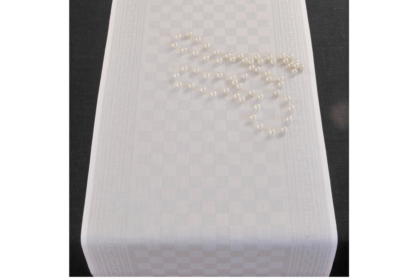 Pure linen table runner, 50x170cm, white, linen damask
