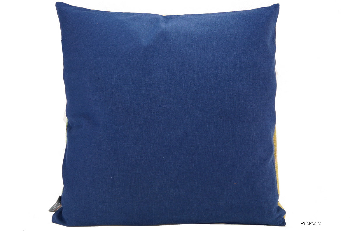 Zweifarbiges Kissen, Dschungel mit zwei exotischen Vögeln, Kissen, Rückseite blau