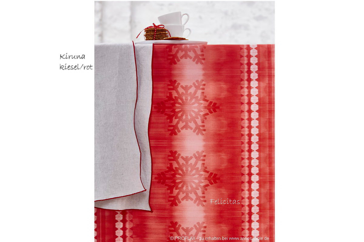 Felicitas, winterlicher Druck m. Schneesternen und Streifen, rot, Kissen 30x50cm