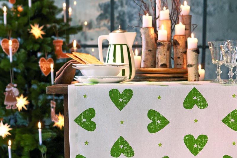 Merit, weihnachtlicher Druck, moos, Kissenhülle m. Hotelverschluss + Schleifen 28x44cm