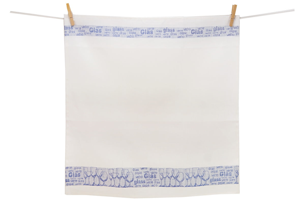 Gläsertuch, elegant jacquard-gewebtes Gläserdessin, weiß/blau, 60x60cm