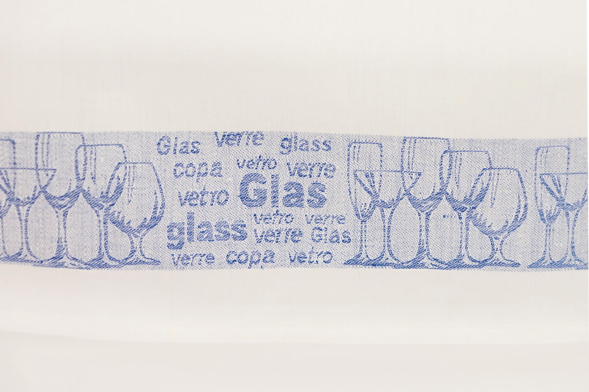 Gläsertuch, elegant jacquard-gewebtes Gläserdessin, weiß/blau, 60x60cm