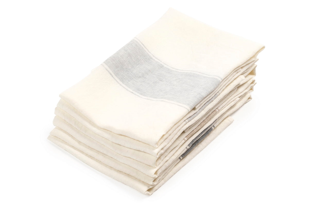 Ajaccio, lässiges Dessin mit zentriertem Streifen, Geschirrtuch, cremeweiß/grau