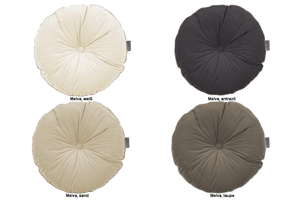 MELVA, rundes Sitz-Kissen, samtweicher Velours, mit Knopf, in vier wohnlichen Farben