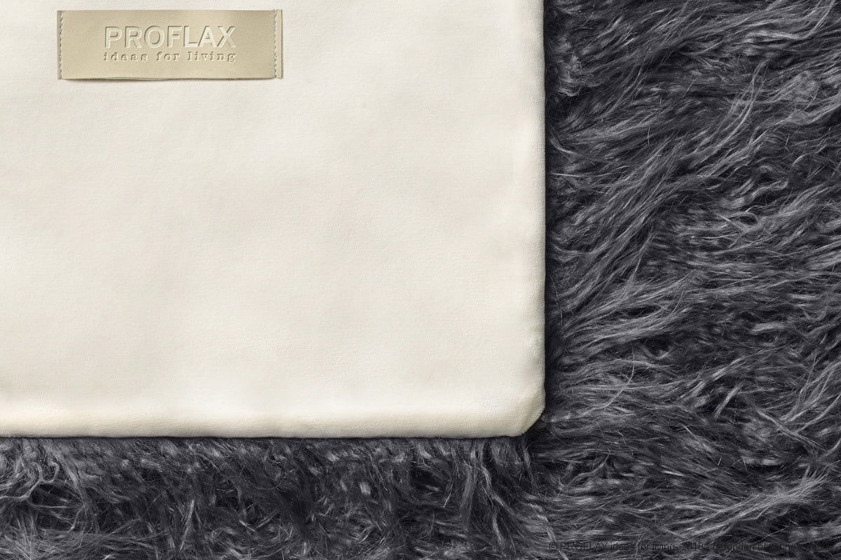 Oscar, hochwertiges Flokati-Fellimitat, Plaid Rückseite Velvet, grey