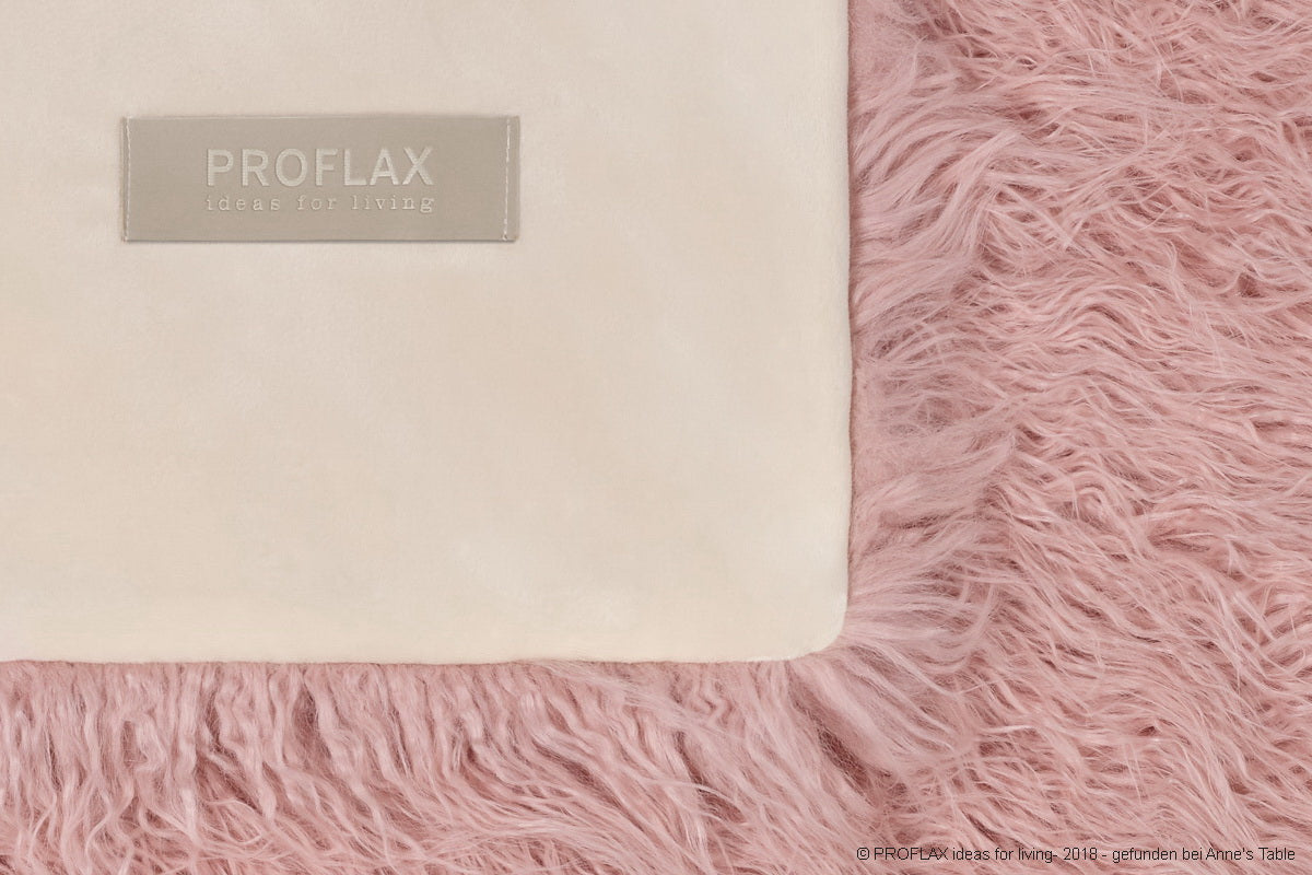 Oscar, hochwertiges Flokati-Fellimitat, Plaid, Rückseite Velvet, nude