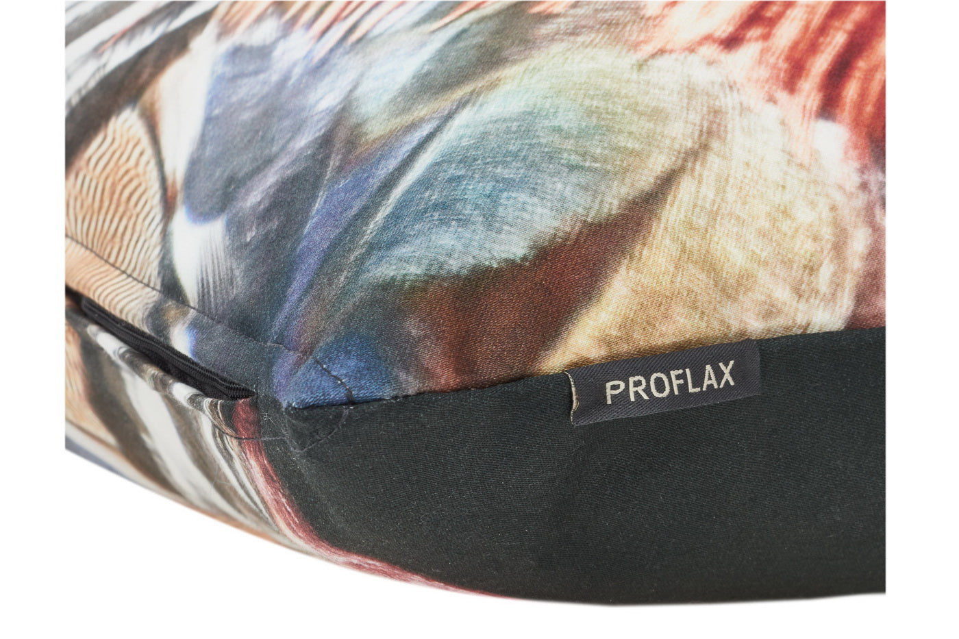 Mandarin, Digitaldruck Mandarinente, Satin, Kissen, schwarz/bunt