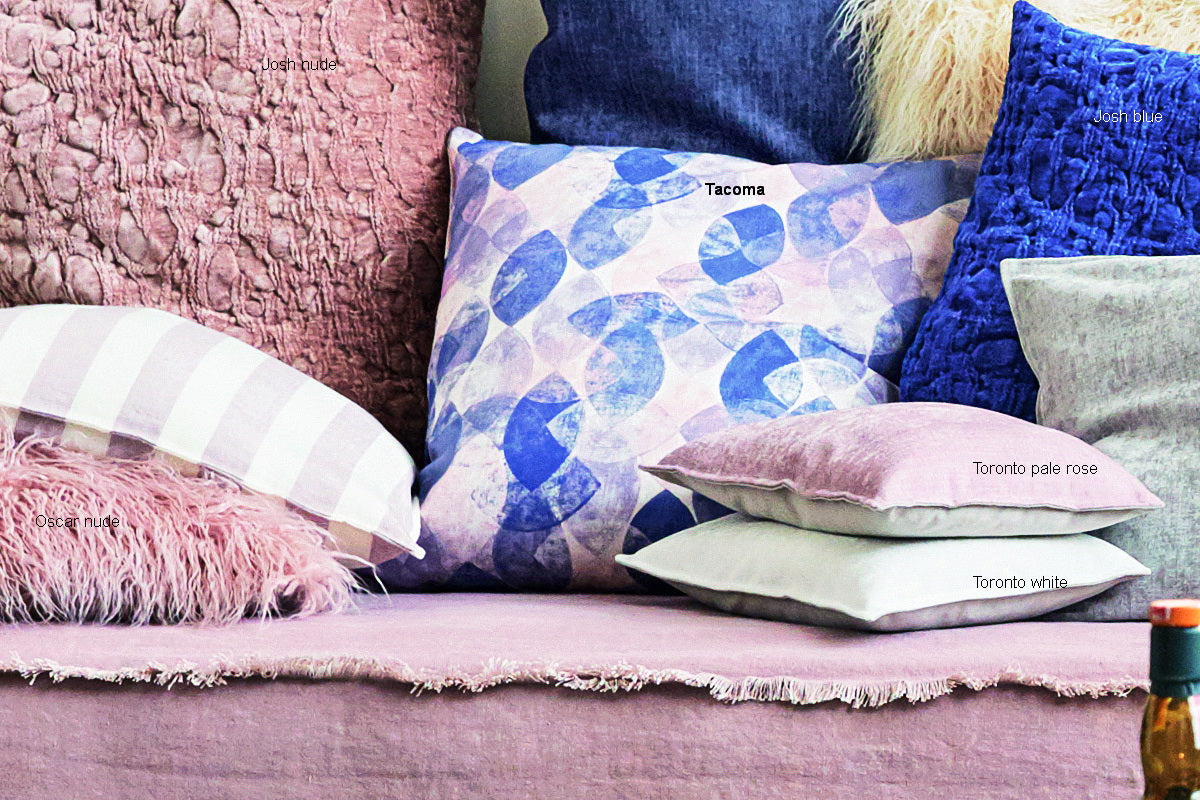 Tacoma, Alloverdruck, grafische, ovale Elemente, Kissen 50x50cm, jeans/nude