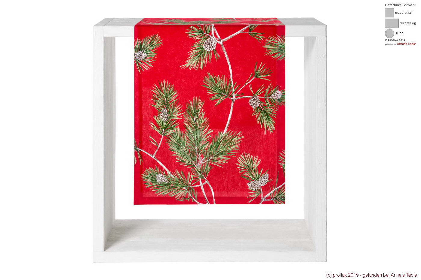 Osvald, Tischläufer 50x160cm, Alloverdruck, Kiefernzweige, roter Fond, strukturierte Baumwolle, rot/grün