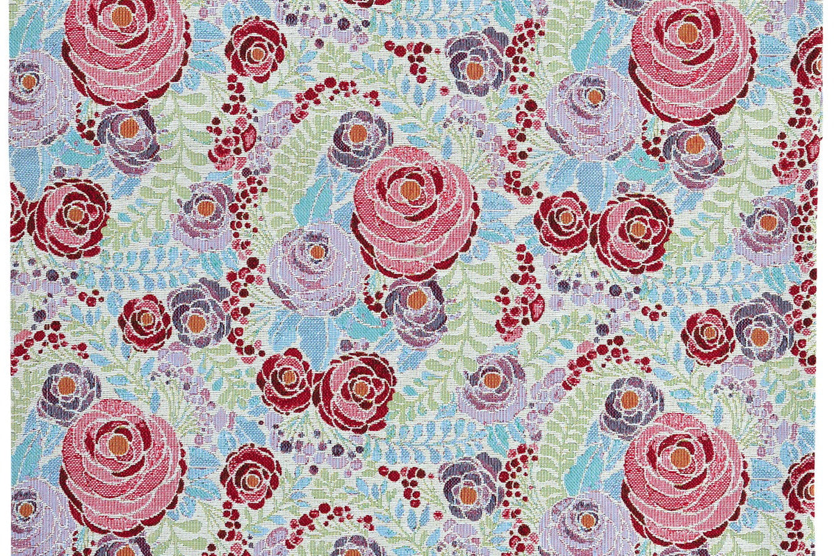 Bouquet, Jacquard, Rosen und Blumen, Tischläufer, weiß