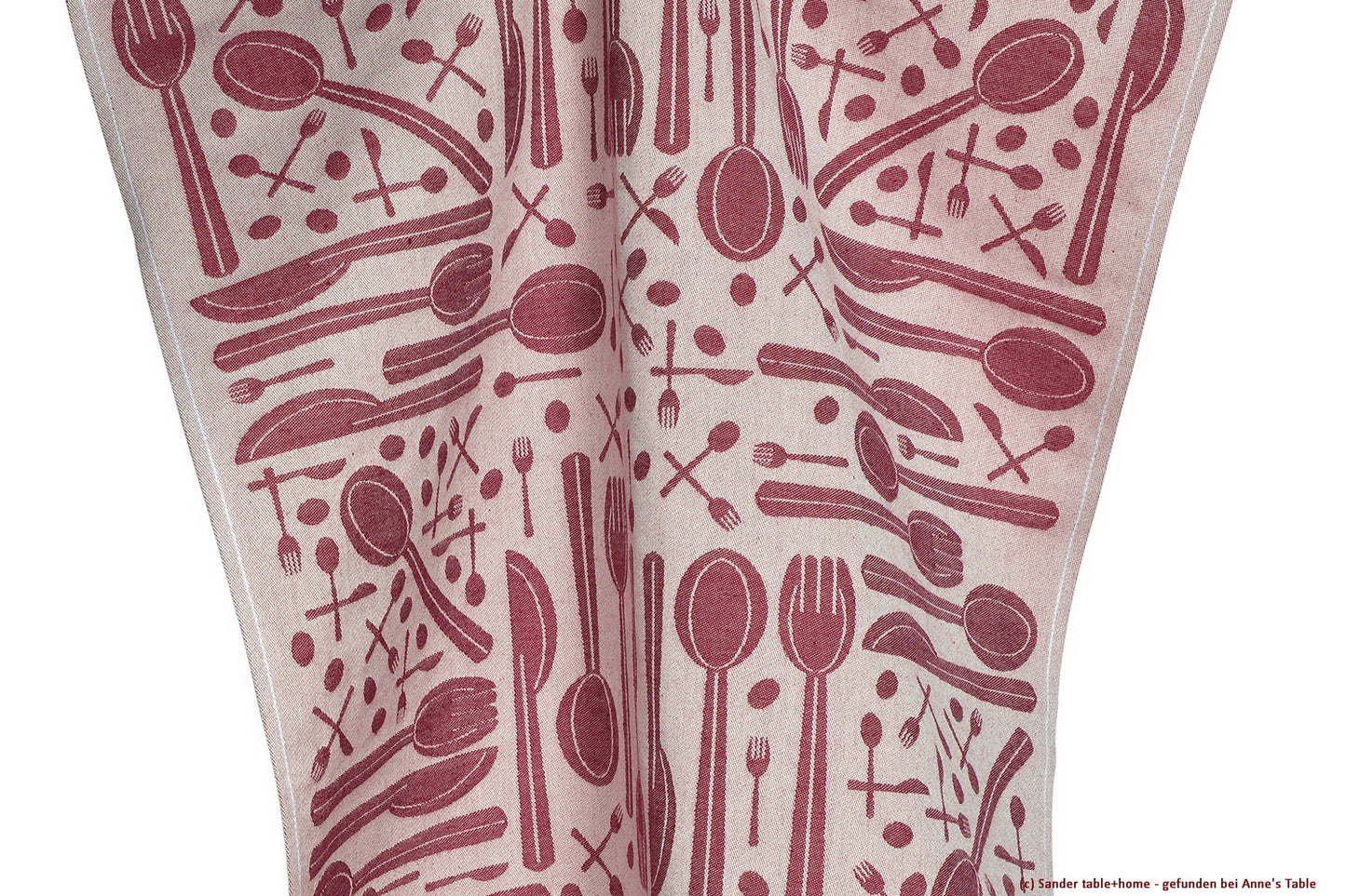 Cutlery, Geschirrtuch 50x70cm, schicker Jacquard mit Besteck-Design und Stickerei, dunkelrot