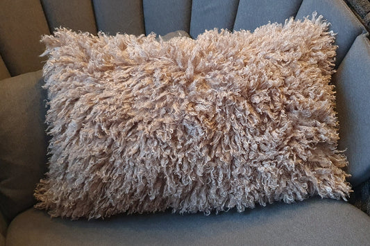 Femke, cuddly silky soft faux fur, cushion cover, taupe