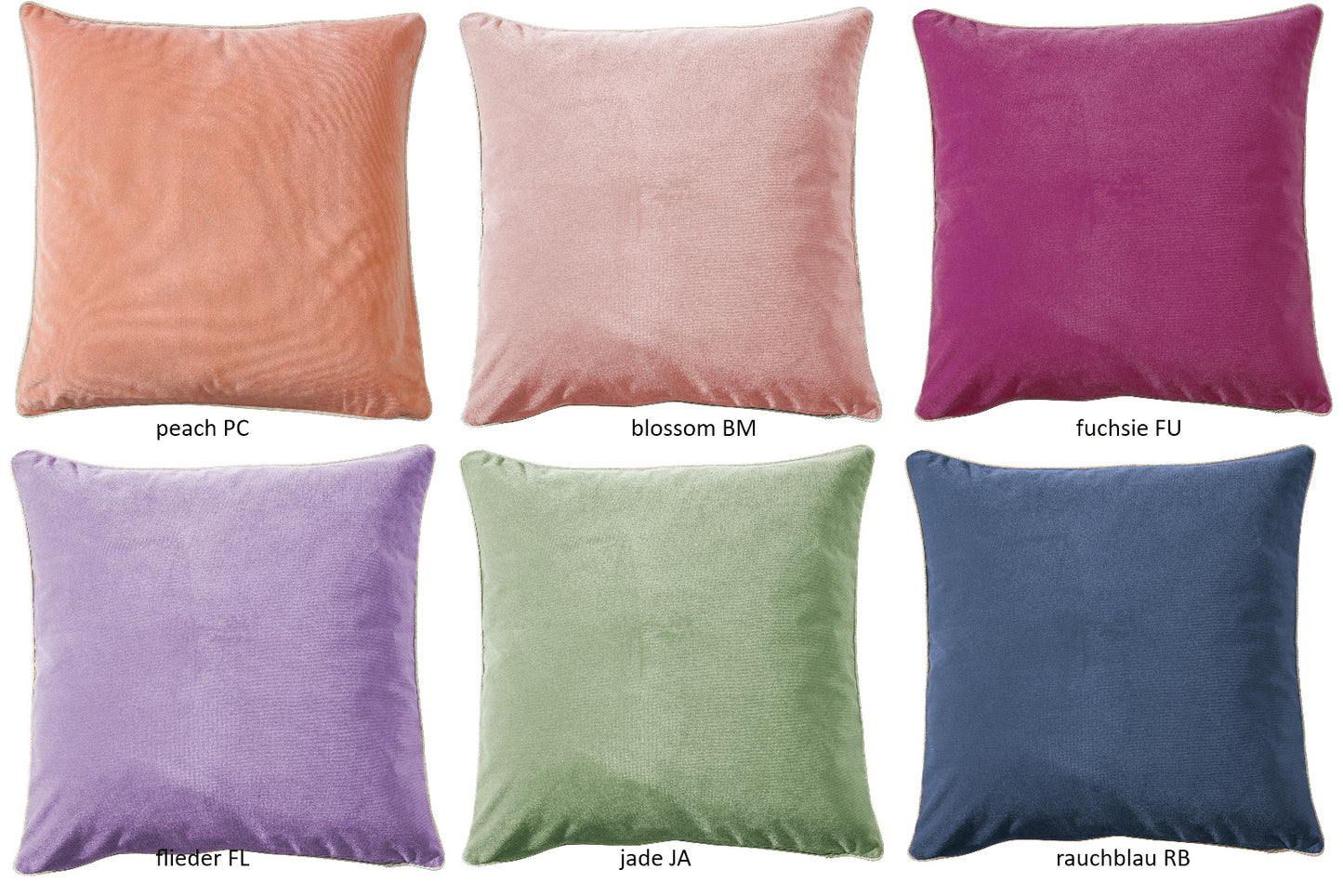 MELVA, velvety velour with piping finish, cushion cover, colours to choose