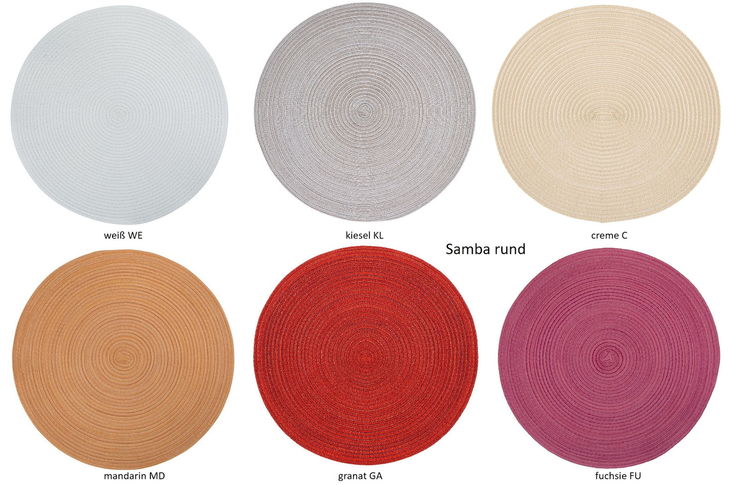 Samba, round placemat, 38cm, set of 2, in many trendy colours