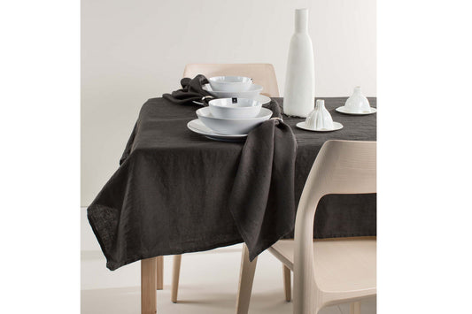 Sunshine, pre-washed linen in a casual look, tablecloth, black (kohl), 145x200cm