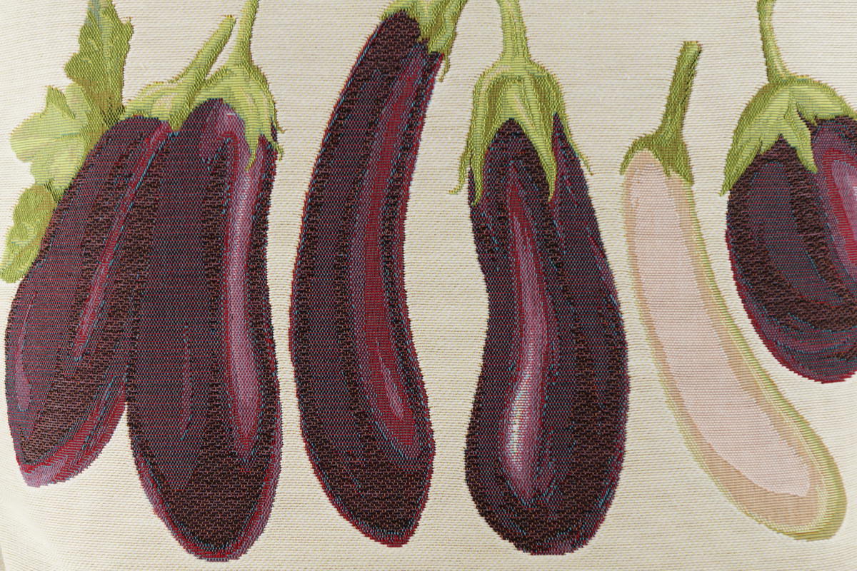 Auberginen, Gobelinkissen mit mediterranem Gemüse, Kissen, cremeweiß/bunt