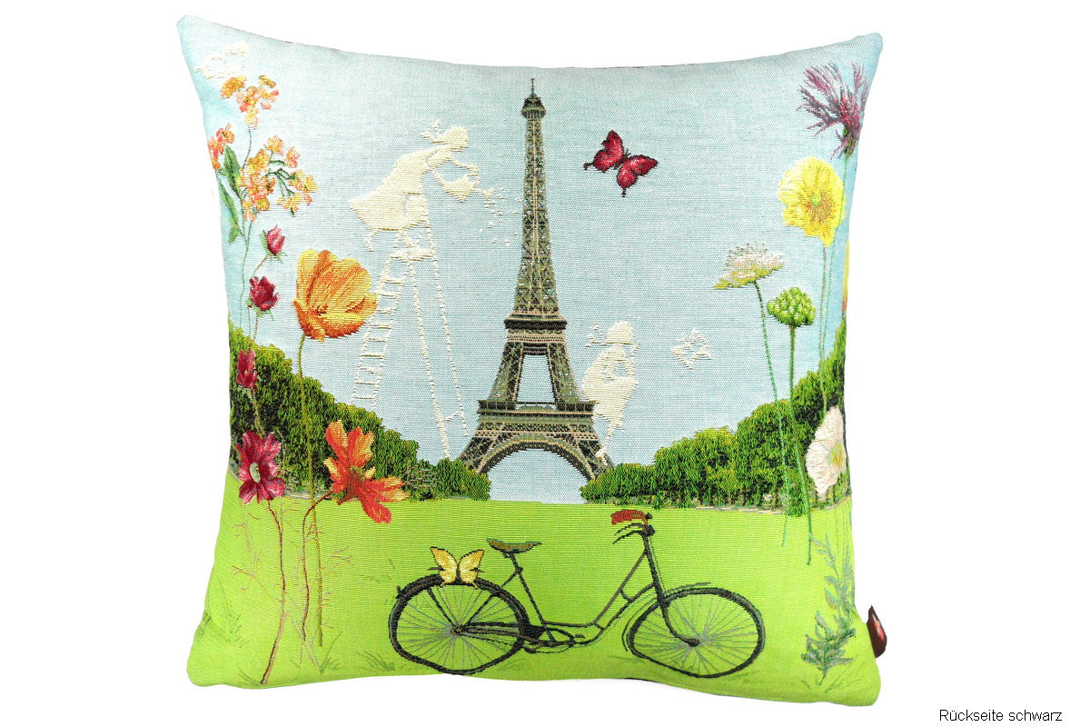 Blühendes Paris, Eiffelturm im Frühling, Rückseite schwarz, mit Kederrand, Kissen