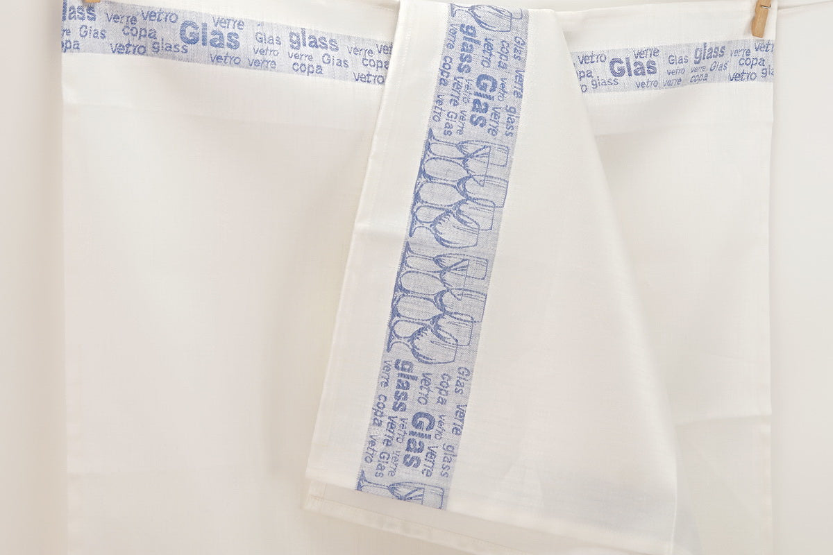 Gläsertuch, elegant jacquard-gewebtes Gläserdessin, weiß/blau, 60x60cm