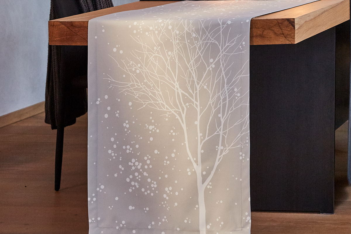 Neve, abgepasster Druck, Baum mit Schneeflocken, Satin, Kissen 60x60cm, grey/white