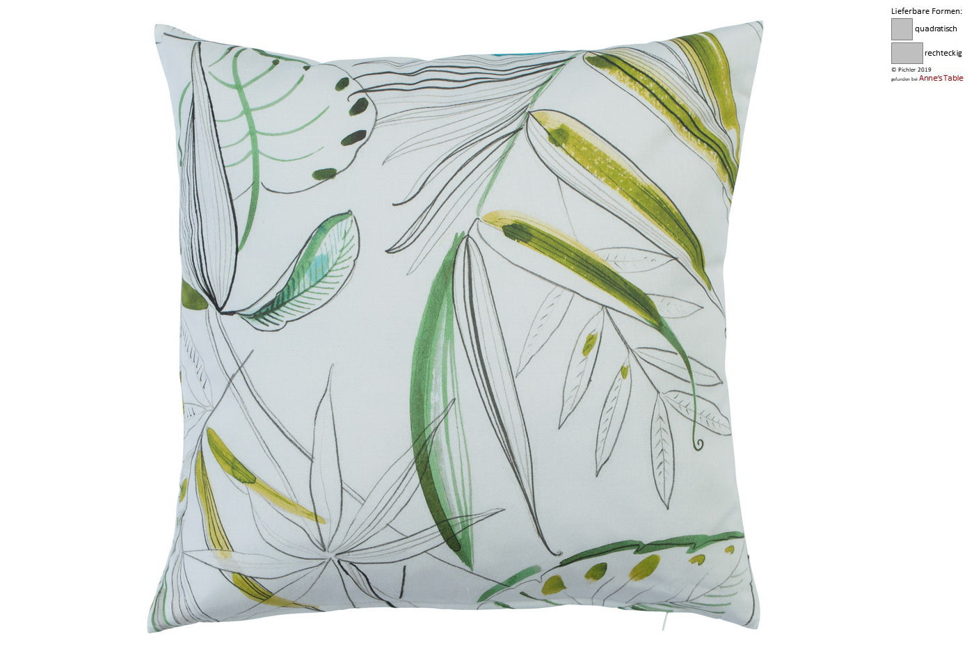Palmera, Urwald-Design mit Palmwedeln und Blättern, Kissen 50x50cm, weiß