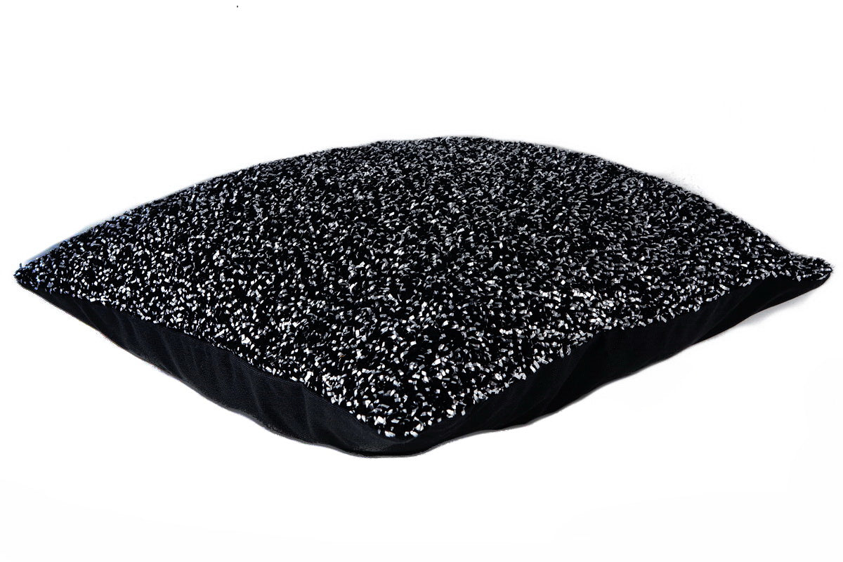 Galaxy, spektakuläres Struktur-Gewebe mit silbernen Effektgarn, Kissen, Rückseite uni, grafit 60x60cm, schwarz/silber