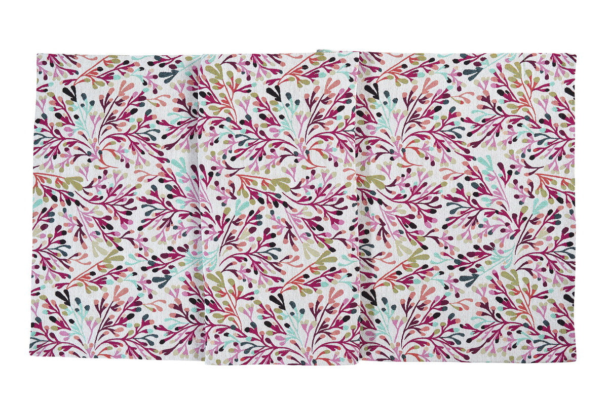Coral, Jacquard, Korallendessin, Tischdecke, Tischläufer, weiß/bunt