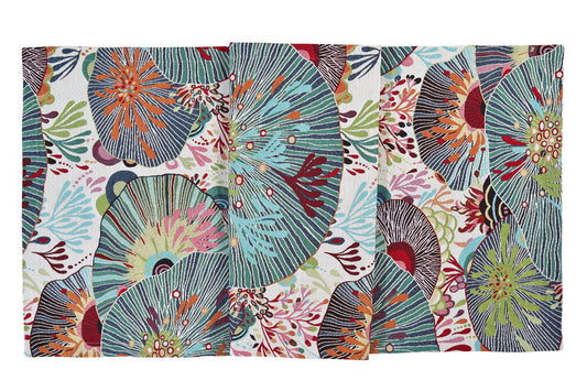 Sea Flowers, Jacquard, Korallendessin, Tischdecke, Tischläufer, weiß/bunt