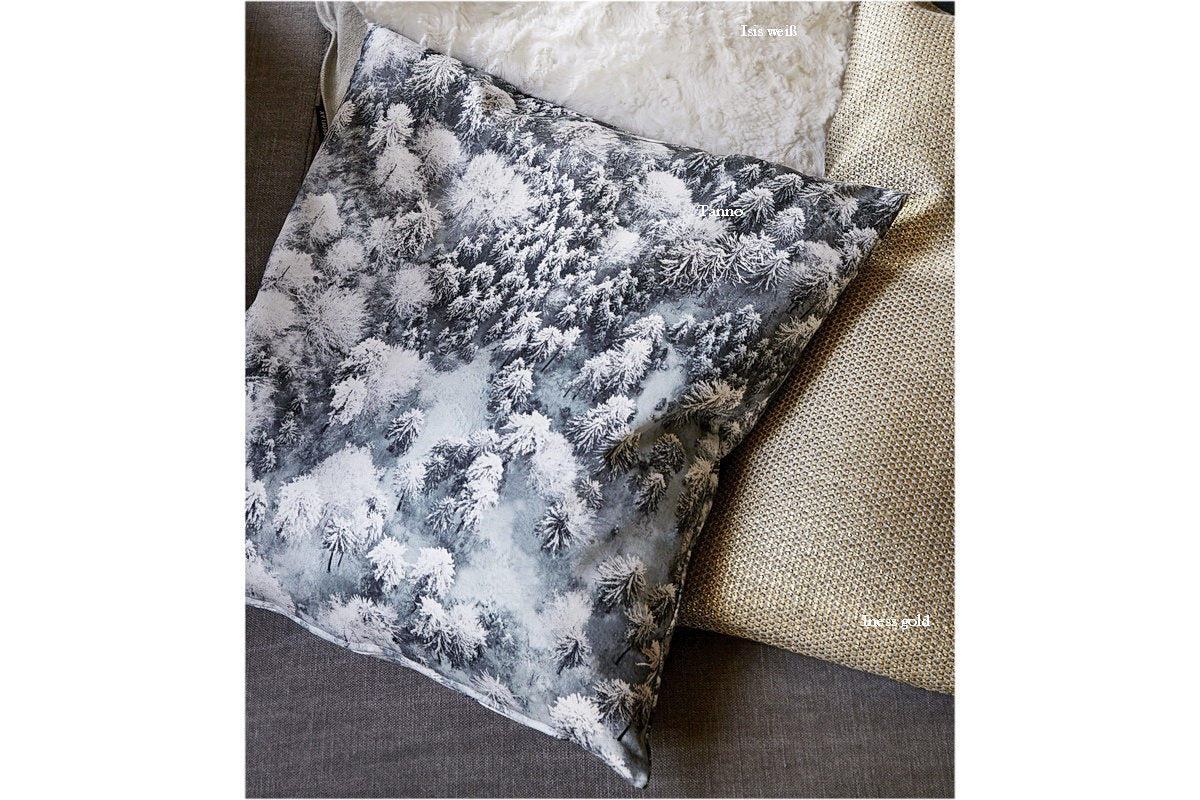 Tanno, winterlicher Wald, Digitaldruck, Satin, Kissen, minze